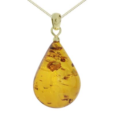 Kette mit Anhänger OSTSEE-SCHMUCK "Ostsee-Schmuck Kette mit Anhänger Tropfen ca. 26 mm lang" Gr. 42, gold, Halsketten, Damen, 42cm, Gelbgold 333, L: 42