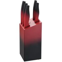 Michelino 6-teiliges Edelstahl Messer-Set mit Messerblock aus Holz Kochmesser Rot