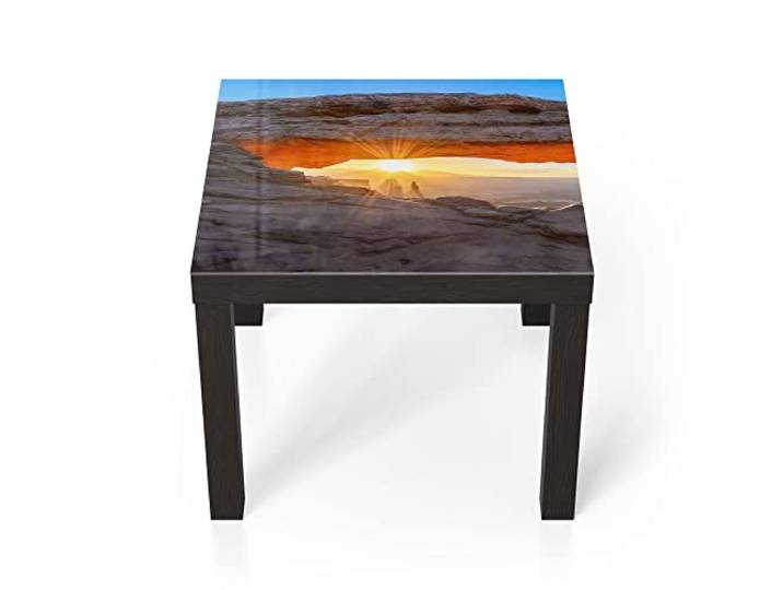 DEQORI Glastisch schwarz klein 55x55 cm Motiv Felsbogen im Morgenlicht ausgefallener Beistelltisch aus Glas Hochglanz Couchtisch fürs Wohnzimmer moderner Couch Tisch mit Design