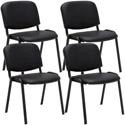 TPFLiving 4er Set Besucherstuhl Keen Kunstleder mit Gestell Schwarz / Bezug Schwarz