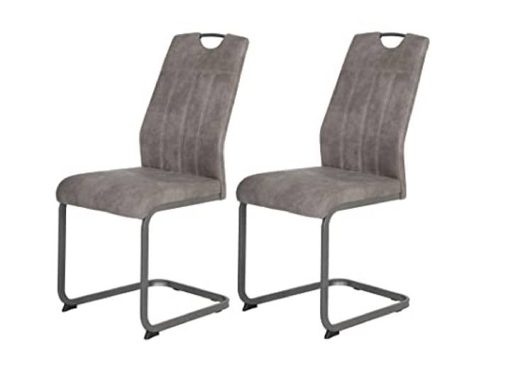 Hela Tische, 2er Set Esszimmerstuhl, Schwingstuhl CHRISTINA, Microfaser Vintage-Optik Grau, Metallgestell Grau, Lehne mit Griff