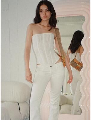 Retailers Go Tossy Mesh Backless Vest, Women's Sexy Slim Y2k Tank Top, Luxury Patchwork Strapless Summer Streetwear white s