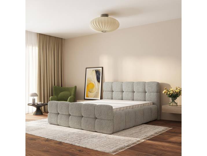 Masseno Polsterbett ELIZJA 200x200 cm, Polsterbett mit Bettkästen -Hellgrau, QUELLE 83