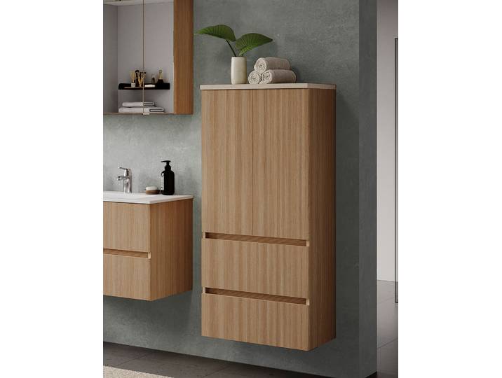 Meuble midi 60cm Marron/Imitation chêne clair/Imitation grés