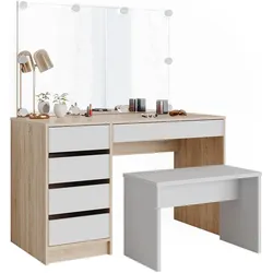 Vicco, Schminktisch, Sherry mit LED Beleuchtung und Bank (120 x 55 x 75 cm)