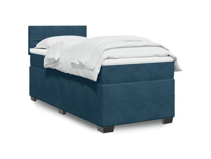 RJPLMFV Samtbett, Dunkelblau, 80 x 200 cm, mit Lattenrost Matratze mit Taschenfedern, abnehmbarer Matratzenauflage, Kopfteil, robuste Füße
