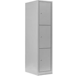Lüllmann Schließfachschrank 523310, lichtgrau, 3 Fächer, Stahl, 42 x 180cm, mit Zylinderschloss