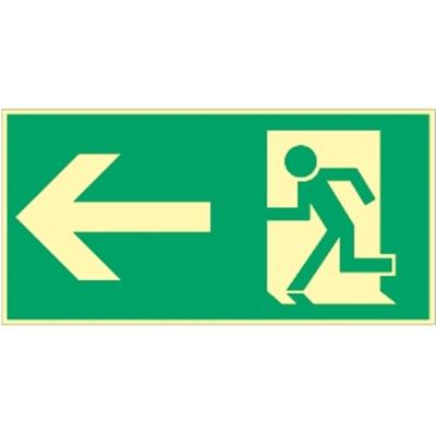Schild Rettungsweg links, Kunststoff, langnachleuchtend, 160-mcd, 297x148 mm