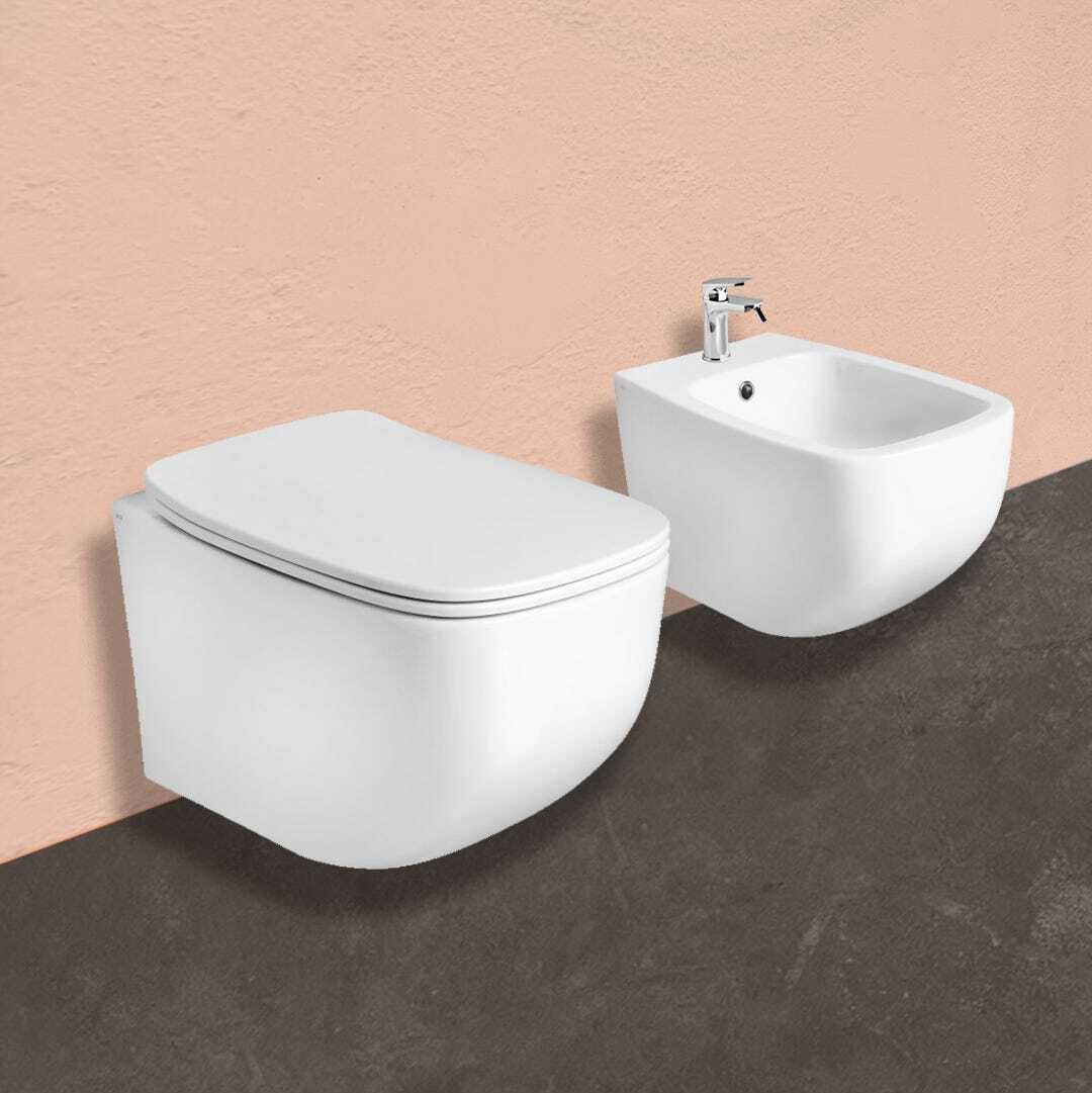 Wandhängendes WC+ Bidet+ WC-Sitz, matt weiß | Mozart