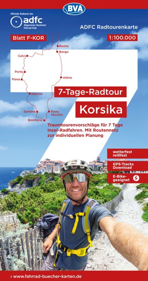 ADFC-Radtourenkarte F-KOR 7-Tage-Radtour Korsika, 1:100.000, reiß- und wetterfest, E-Bike geeignet, GPS-Tracks Download, mit Kilometer-Angaben: ... Mit Routennetz zur individuellen Planung - Preis vom 30.09.2026 09:01:18 h