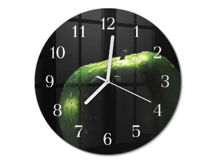 Tulup Wanduhr fi30 cm - Apfel, Grün, Glas, Rund, 30x30x0.4 cm, Dekoration, Uhren, Wanduhren