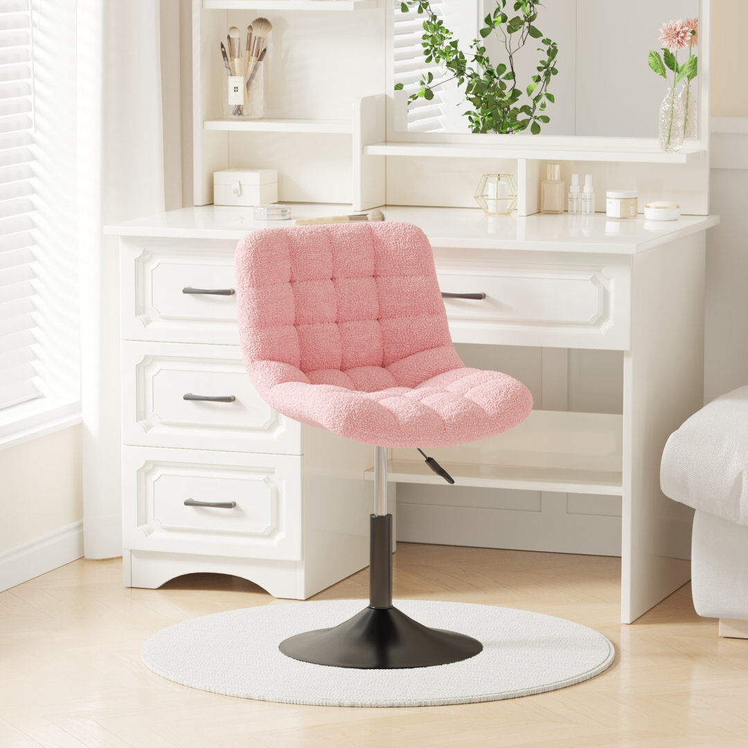 Canora Grey Swivel Upholstered Boucle Adjustable Height Bar Stool Pink 44cm W X 45cm D
