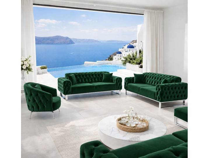 Palms-Store Sofa Luxus Sofa-Set Paris Knopfheftung in 13 edlen Farbvarianten, Spar-Set, in 12 Stofffarben erhältlich