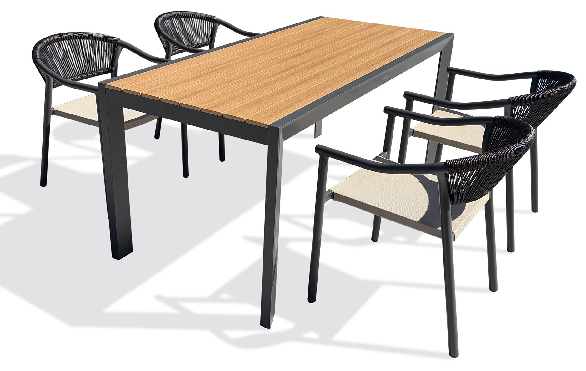 4-sitzige Garten-Essgruppe aus Aluminium - Anthrazitgrau