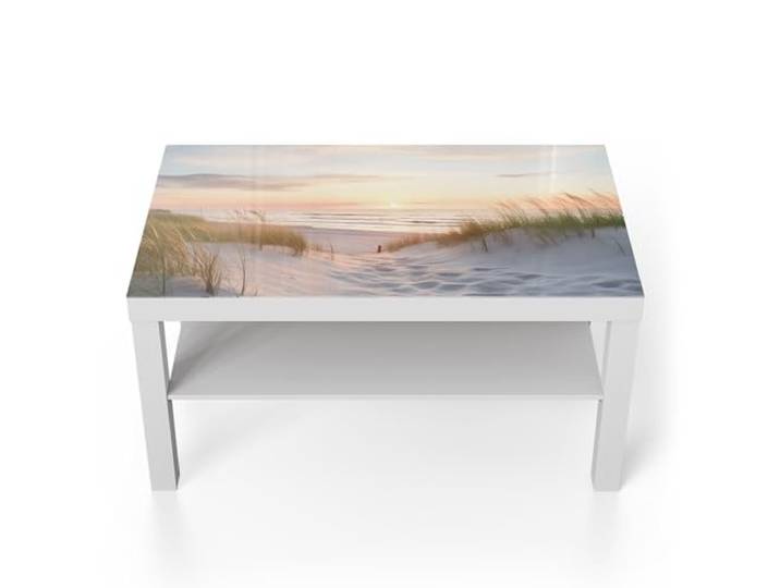 DEQORI Glastisch weiß groß 90x50 cm Motiv Abendruhe am Strand ausgefallener Beistelltisch aus Glas Hochglanz Couchtisch fürs Wohnzimmer moderner Couch Tisch mit Design