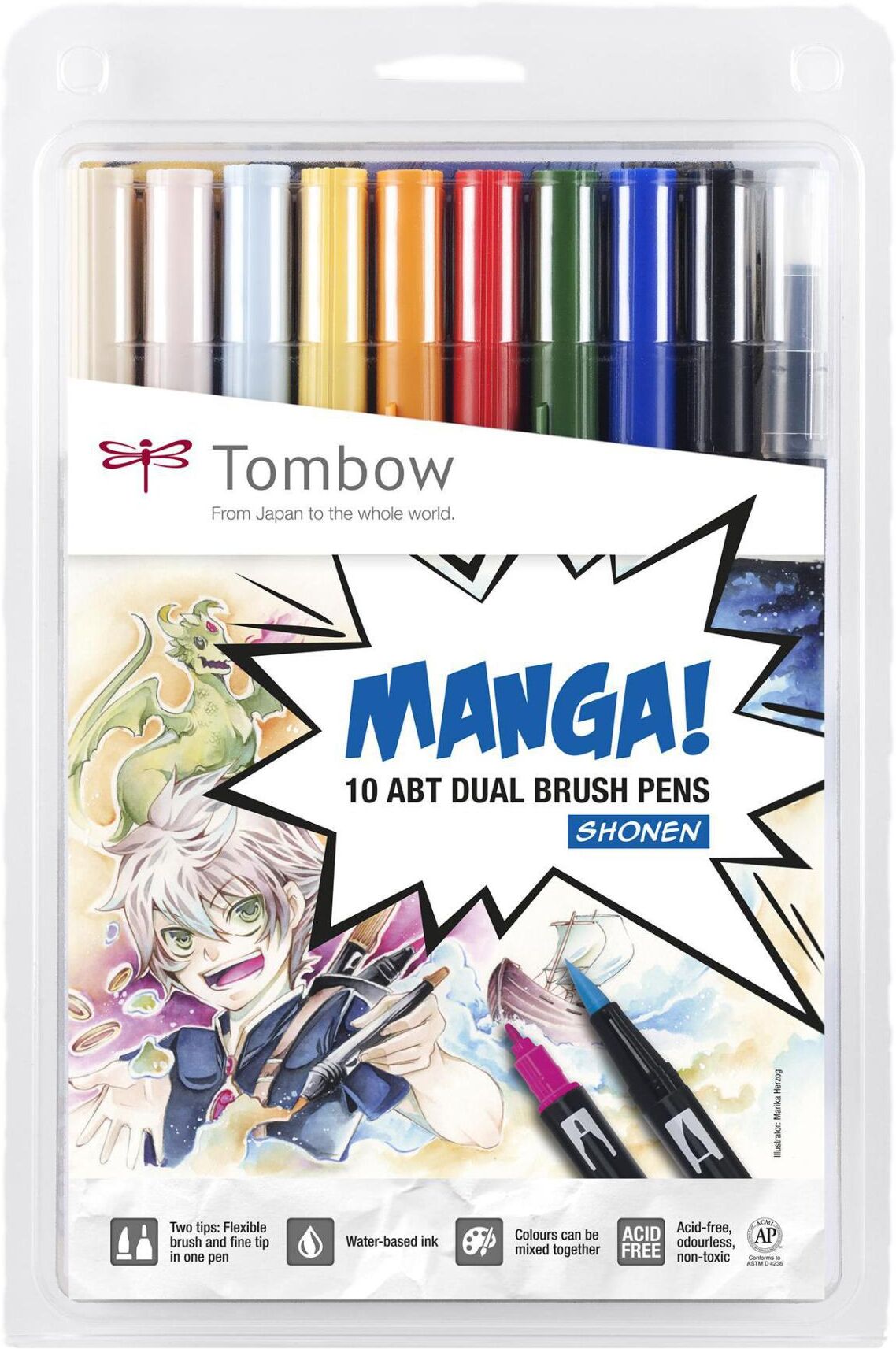 Faserstift TOMBOW "Manga Shonen 12 S", bunt, Kunststoff, Stifte, Faserstift, Wasservermalbar bunt Einheitsgröße
