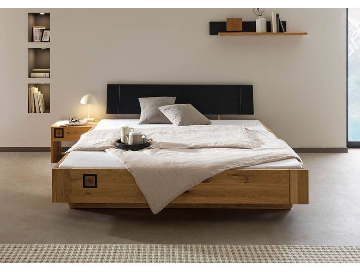 Bett inkl. Nachttisch links Wildeiche 200x200x81 natur geölt/lackiert KITZBÜHEL #151