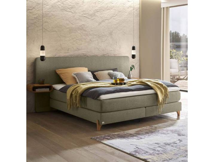 Boxspringbett Marein Webstoff 180x200cm TTF-Box Härtegrad: H3 Grün modern, Mit abnehmbarem Bezug