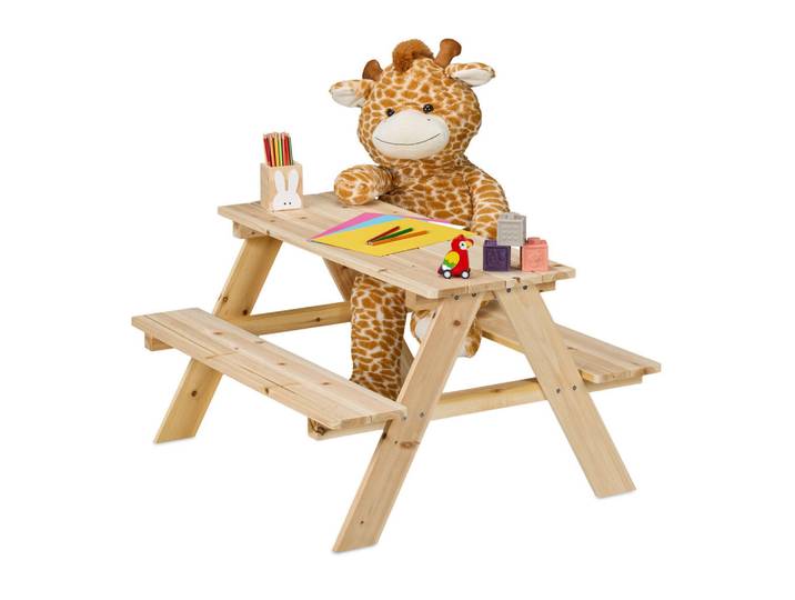 Relaxdays Kindersitzgruppe Natur 2-Bänke, Eichefarben, Holz, Freizeit & Co, Gartenspielzeug, Spielhäuser