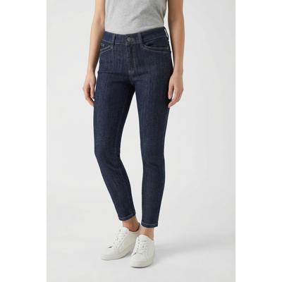 Skinny-fit-Jeans MAC "DREAM SKINNY", Damen, Gr. 38, Länge 32, blau (fashion rinsed), Denim/Jeans, Obermaterial: 90% Baumwolle, 7% Elastomultiester, 3% Elasthan, unifarben, skinny fit knöchellang, Jeans, mit aufwendig gearbeiteten Details an den Taschen