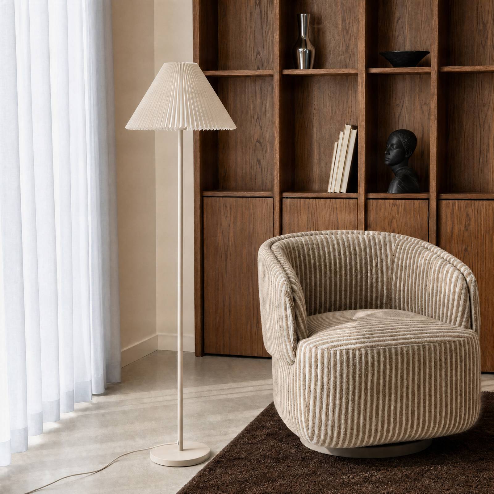 Stehlampe Percy NOLA, creme / amber, für Wohn- / Esszimmer, Textil / Stoff / Seide, Modern, Stehlampe