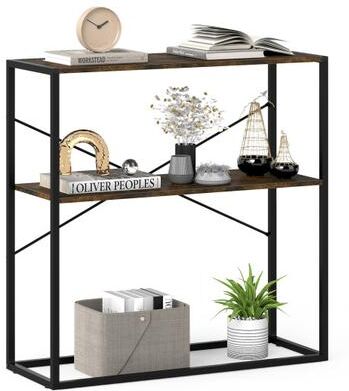 "Costway 36"" Console Table 2-Tier Entryway Table with Wooden Open Shelves and Metal Frame-Rustic Brown"