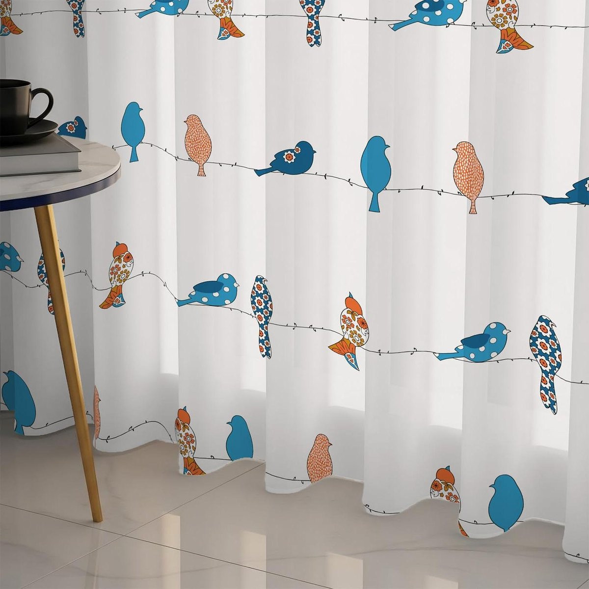 Lichtfilterende katoenen paneelgordijnen in Humming Bird Blauw voor volwassenen