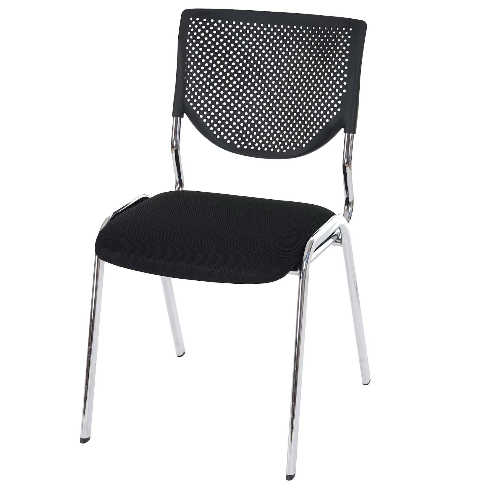 Besucherstuhl H401, Konferenzstuhl stapelbar, Stoff/Textil ~ Sitz schwarz, Füße chrom