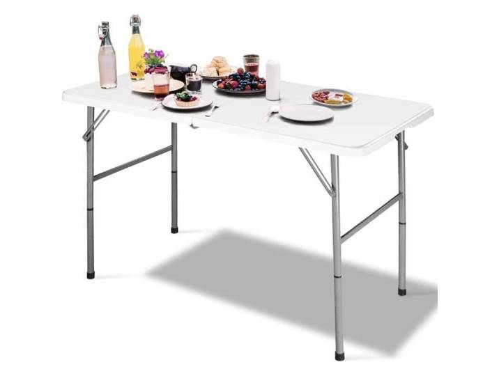 Table Pliante Transportable TableCampingExtérieuren PlastiquePliable en Deux pour Pique-Nique Buffet 122x61x72CM Beige