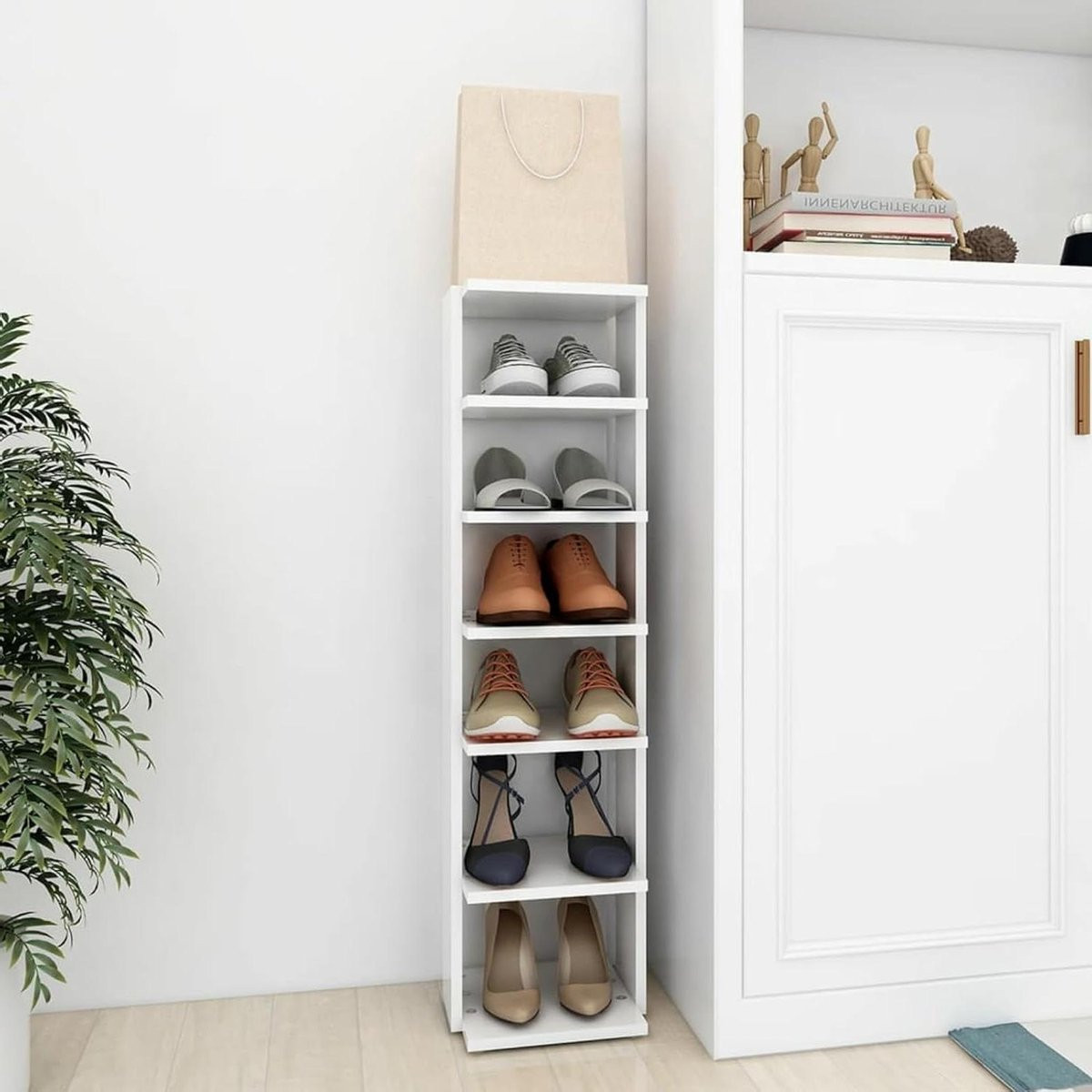 Witte houten schoenenkast voor de hal, Hoogte: 102 cm