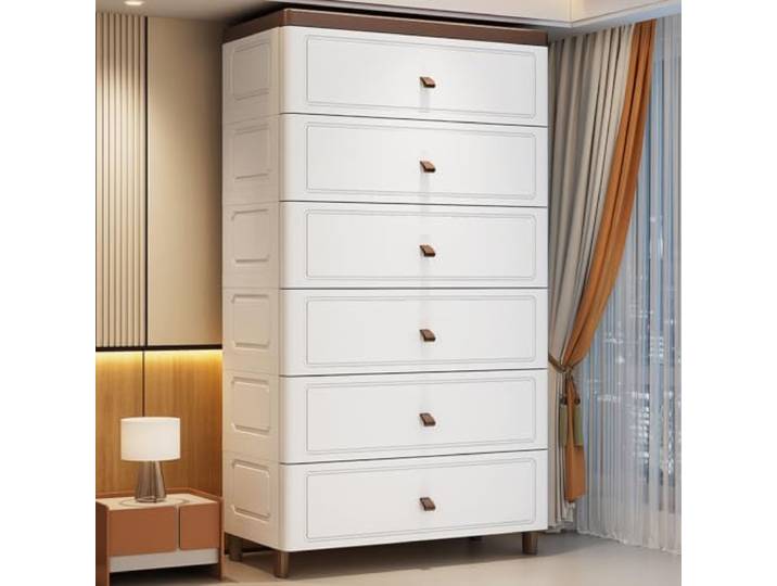 LLNWDNB Kommode Weiß 3/4/5/6 Schubladen Kompakte Platzsparende Aufbewahrungseinheit PP-Material Mehrere Stauräume Schlafzimmermöbel 2 Stile Schminktische Für Wohnzimmer, Flur, Schrank 60 * 31 * 104cm