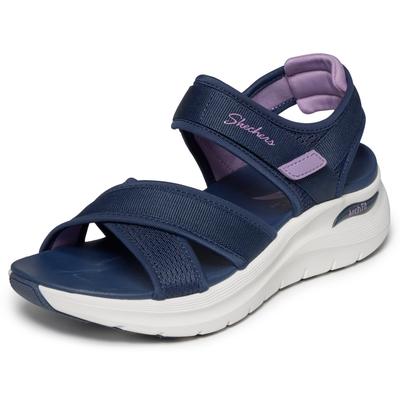 Sandale SKECHERS "ARCH FIT 2.0 SANDAL", Damen, Gr. 38, blau (navy, lila), Textil, kontrastfarbene Details, Schuhe Sandale, Freizeitschuh, Trekkingschuh mit Arch Fit