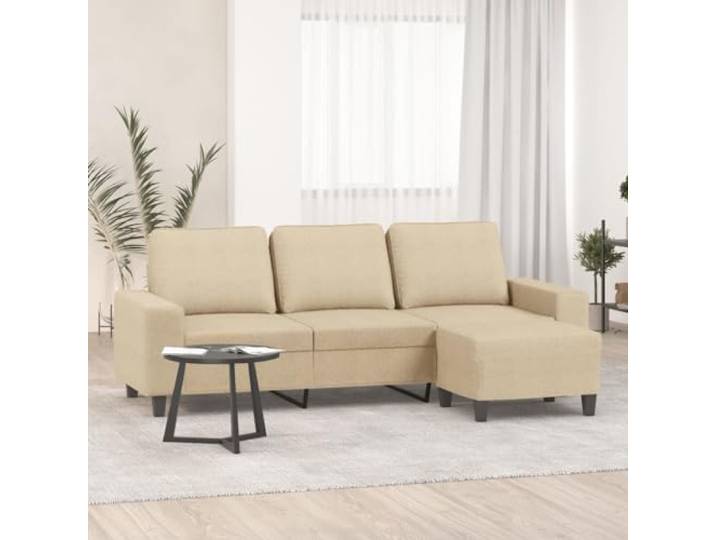 HEFZGDB 3-Sitzer-Sofa mit Hocker Creme 180 cm Stoff Bezug Wohnzimmer Sitzgruppe, Robustes Gestell aus Sperrholz und Metall, Dick gepolsterte Sitzfläche für Bequemlichkeit,