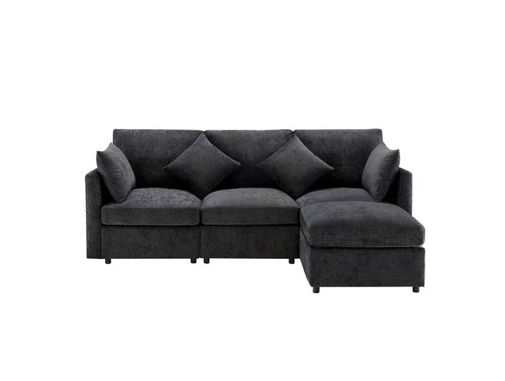 Komhtom Ecksofa in Grau Chenille-Stoff， L-förmiges, Kunststoff, Mode, 216x161 cm, Wohnzimmer, Sofas & Couches, Wohnlandschaften, Ecksofas