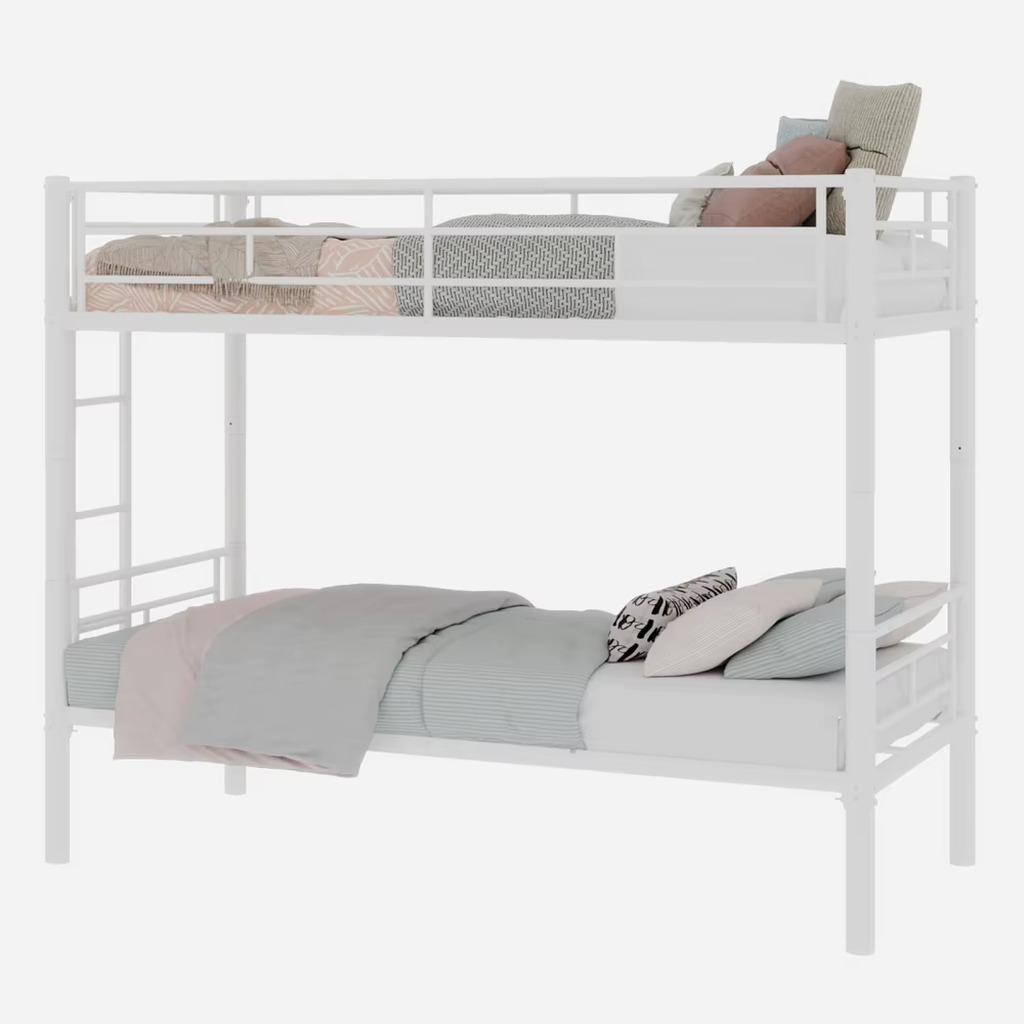 Kinder-Etagenbett - Metall-Etagenbett - In 2 Einzelbetten umwandelbar - Leiter - Sicherheitsgitter - Ohne Boxspring-Untergestell - 90 x 190 cm - Weiß