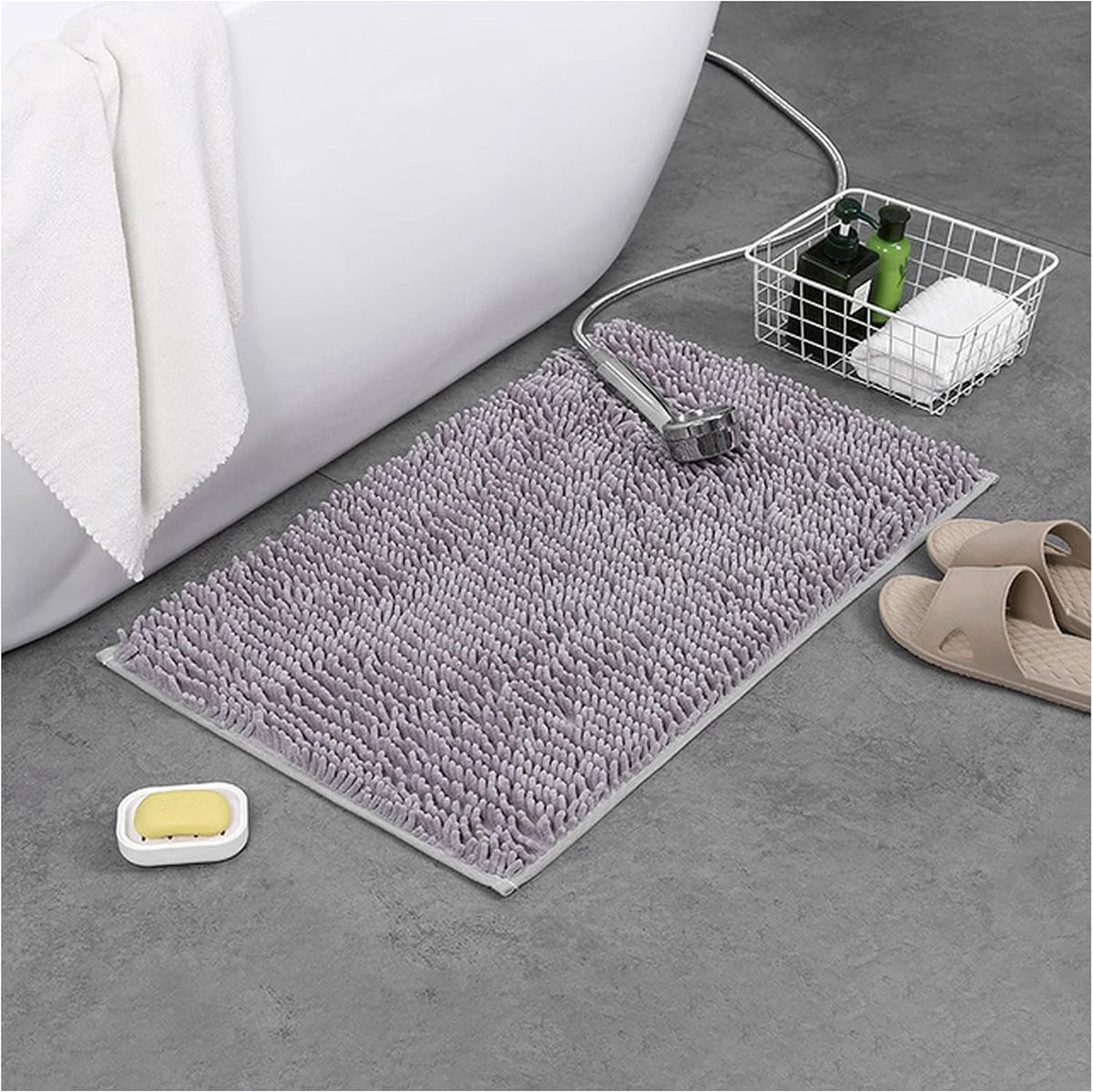 Blauwe super absorberende badmat voor toilet en badkamer, 40 x 60 cm