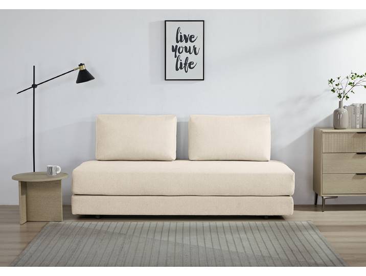 Schlafsofa Weiß/Beige Strukturstoff Macy 200 x 65 x 80cm mit Schlaffunktion Modern