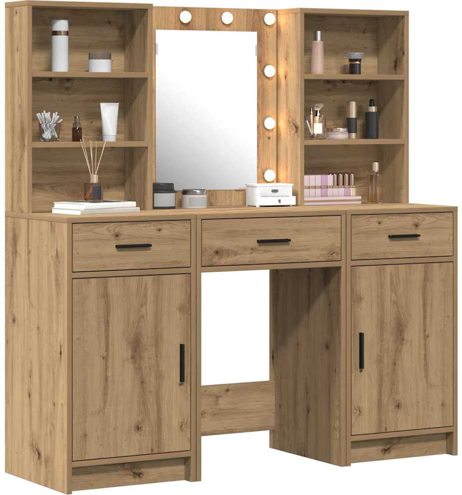 Brayden Studio Dressing Table with Mirror Artisan Oak 135cm H X 50cm W X 41cm D
