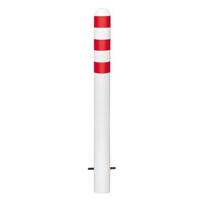 PROREGAL Rammschutzpoller CITY aus Stahl Weiß mit roten Reflexstreifen | Ladesäulen-Schutz zum Einbetonieren | HxØ 120x10,8cm | Weiß/Rot
