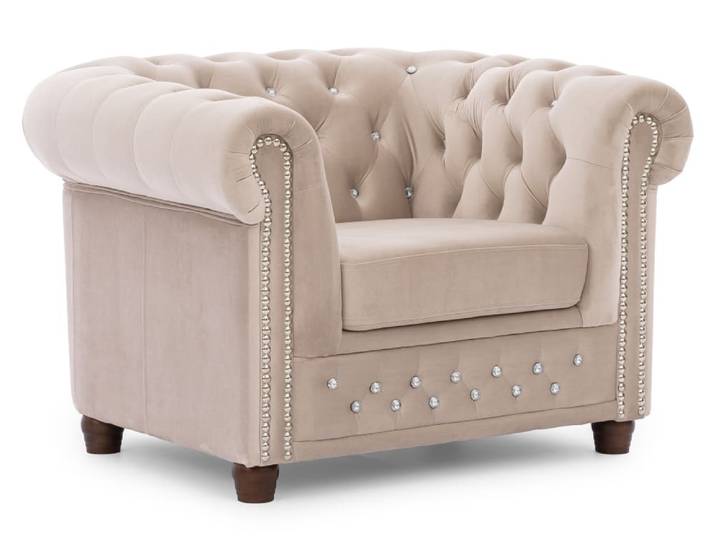 Fauteuil Chesterfield en velours beige