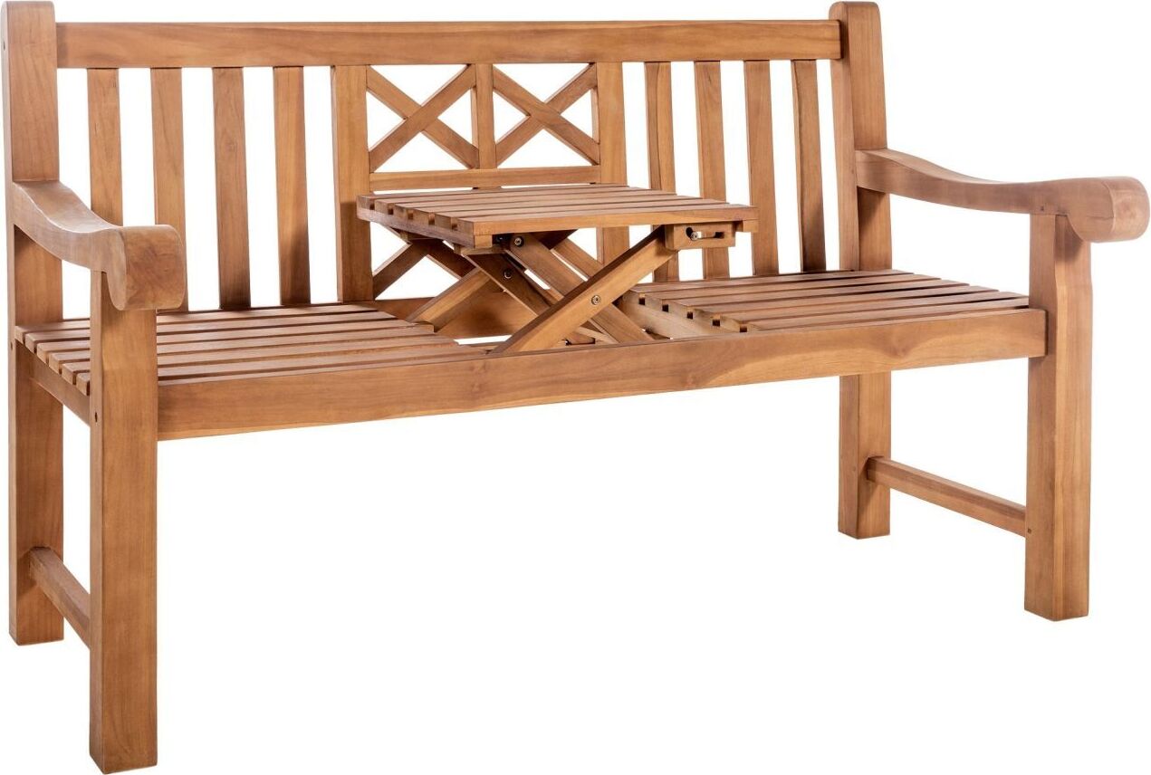 Teakbank Luka 150 cm mit integriertem Klapptisch wetterfest