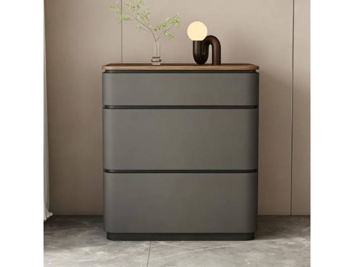 Nachttisch aus Holz Moderner Beistelltisch Arbeitsplatte mit Holzmaserung Leder Aufbewahrungsschrank 3 Schubladen Für Schlafzimmer und Wohnzimmer(Dark Gray,55cm/22in)