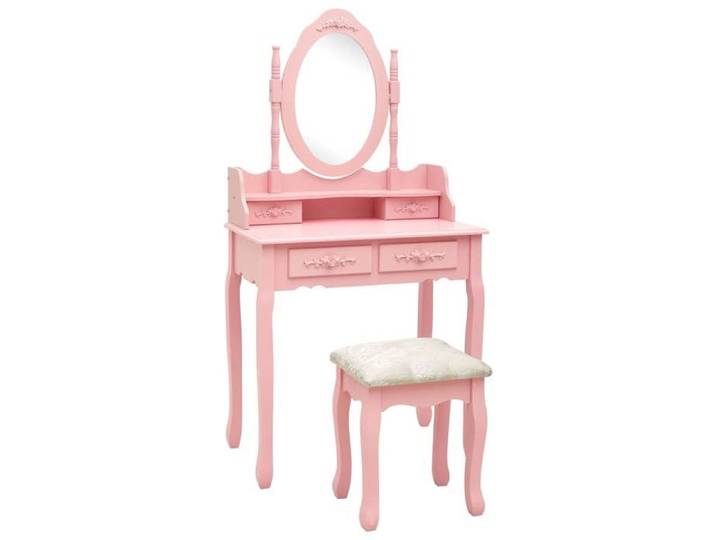 (Rose)Ensemble de Coiffeuse Maquillage avec tabouret Rose 75x69x140 cm Paulownia 946468