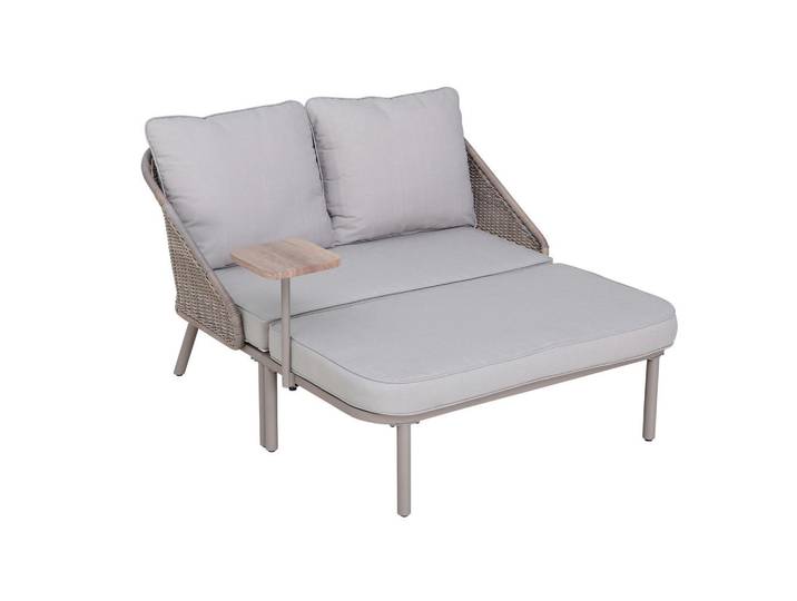 Modante Doppelliege, Grau, Natur, Holz, Metall, Kunststoff, Rattan, Füllung: Polyester, 142x82x128 cm, wetterbeständig, UV-beständig, Loungemöbel, Sonneninseln