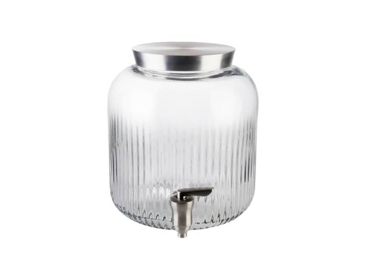 APS 10819 Getränkespender Glas, 5 l, Ø 20 cm, Höhe 23 cm mit Deckel und Zapfhahn