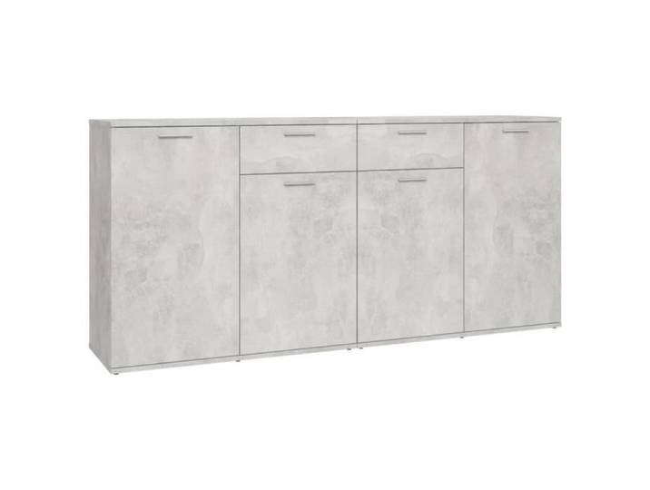 Buffet bas - DILWE - 160x36x75 cm - Gris béton - 4 portes - 2 tiroirs