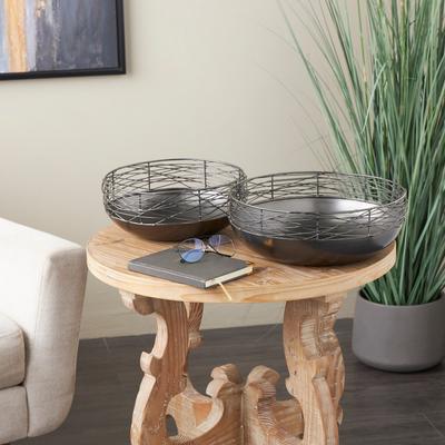 ARCILLA ELEMENTAL Black Metal Intertwined Wire Abstract Decorative Bowl Decorative Bowl with Solid Matte Base (Set of 2)