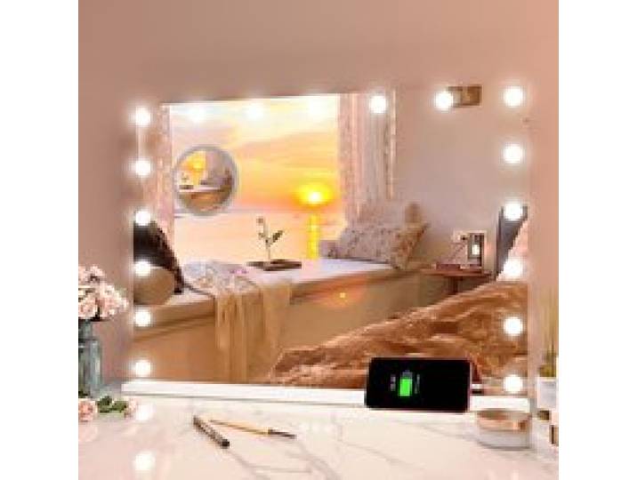 Miroir de maquillage LED cinéma américain – Grand 81x61cm grossissement 10x 17 ampoules éclairage 3 couleurs tactile dimmable