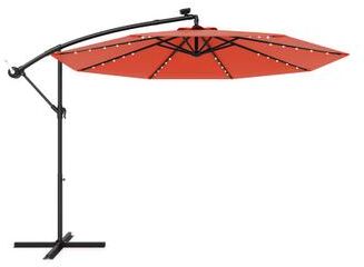 Costway 10 Feet Solar Offset Hanging Umbrella with 40 Lamp Beads and Solar Panel-Orange