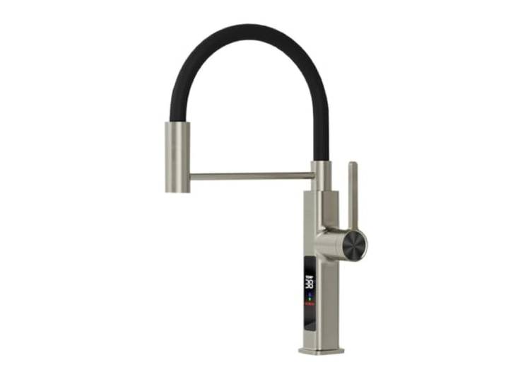 Küchenarmatur aus gebürstetem Messing mit LED-Anzeige, herausziehbarer, schwenkbarer Heiß-/Kaltmischer-Einlochhahn,Flusskontrolle(BRUSHED)